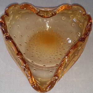 Vintage Murano Glass Bowl Seguso, Amber Bullicante, Ashtray, Controlled Bubble